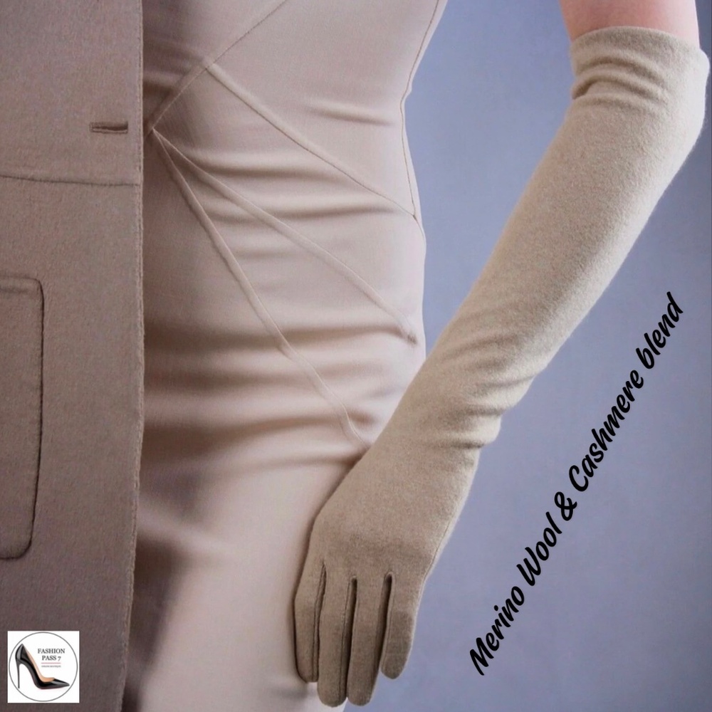 Luxury Long Cashmere Merino Wool Gloves Classic Beige Driving Winter Warm gloves